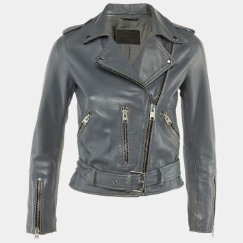 مملوكة مسبقًا All saints Grey Leather Balfern Biker Jacket S
