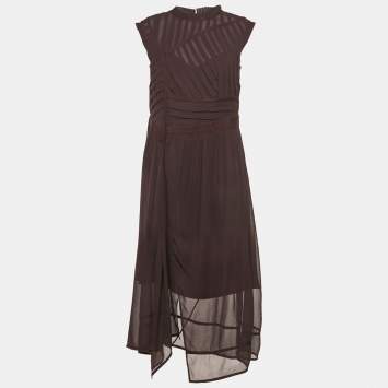 مملوكة مسبقًا All Saints Burgundy Chiffon Pleated Midi Jani Dress L