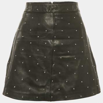Pre Owned All Saints Black Leather Lyra Star Skirt M