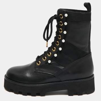 Pre Owned Altuzarra Black Canvas and Leather Cosmo Jungle Combat Boots Size 39