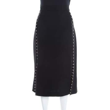 Pre Owned Altuzarra Black Crepe Bead Embellished Welkes Midi Skirt L