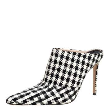 Pre Owned Altuzarra Black/Whte Checkered Canvas Davidson Houndstooth Mules Size 38.5