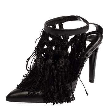 Pre Owned Altuzarra Black Leather Tassel Embellished Ankle Strap Pointed Toe Pumps Size 38