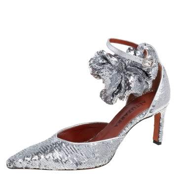 Pre Owned Altuzarra Silver Sequin George D'orsay Pumps Size 37