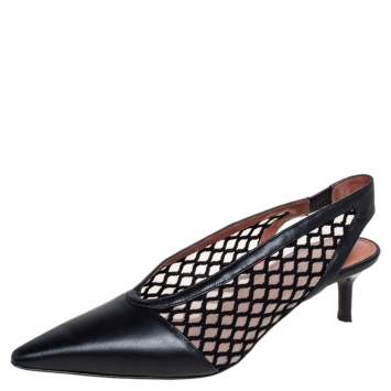 Pre Owned Altuzarra Black Leather and Mesh Peppino Slingback Sandals Size 37
