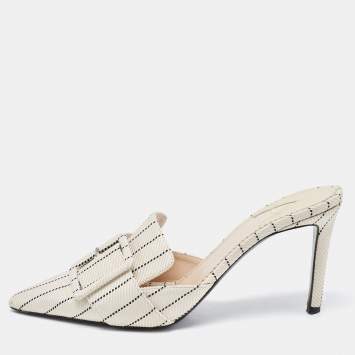 Pre Owned Altuzarra Cream/Black Canvas Buckle Izy Mules Size 39