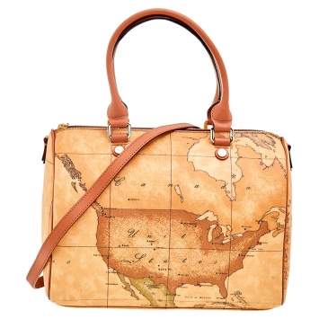 Pre Owned Alviero Martini Beige Coated Canvas Geo Classic Satchel