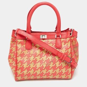 Pre Owned Alviero Martini 1A Classe Beige/Red Geo Print Coated Canvas and Leather Tote