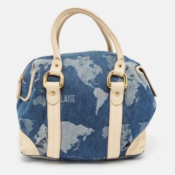 Pre Owned Alviero Martini 1A Classe Blue/Beige Denim and Leather Boston Bag