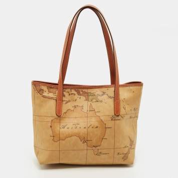 Pre Owned Alviero Martini 1A Classe Tan Geo Classic Print Coated Canvas and Leather Tote