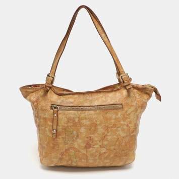 Pre Owned Alviero Martini 1A Classe Tan Geo Classic Print Coated Canvas Tote