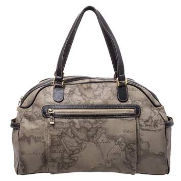 Pre Owned Alviero Martini 1A Classe Grey Geo Printed Coated Canvas Satchel