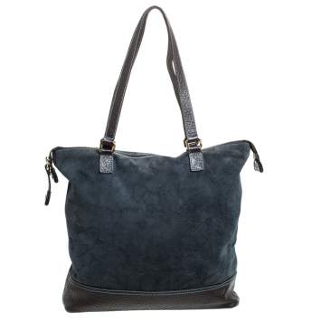 Pre Owned Alviero Martini 1A Classe Blue/Dark Brown Geo Print Fabric and Leather Tote