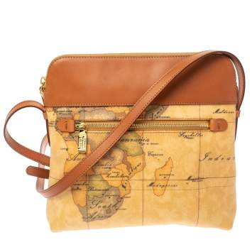 Pre Owned Alviero Martini 1A Classe Coated Canvas and Leather Zip Crossbody Bag