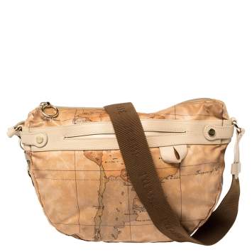 Pre Owned Alviero Martini 1A Classe Brown Vinyl Geo Half Moon Crossbody Bag