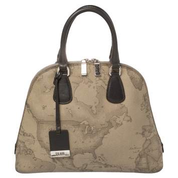 Pre Owned Alviero Martini 1A Classe Grey Geo Print Coated Canvas Dome Satchel