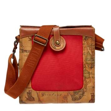 Pre Owned Alviero Martini 1A Classe Geo Print Coated Canvas and Leather Flap Messenger Bag