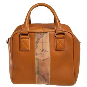 Pre Owned Alviero Martini 1A Classe Tan Leather and Coated Canvas Boston Bag