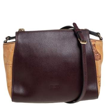 Pre Owned Alviero Martini 1A Classe Burgundy Leather and Coated Canvas Crossbody Bag