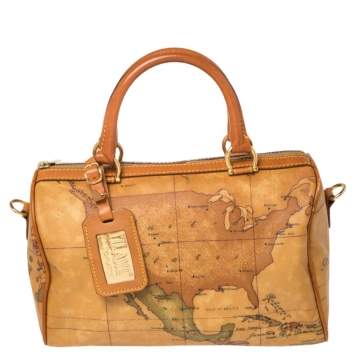 Pre Owned Alviero Martini 1A Classe Tan Geo Classic Print Coated Canvas Satchel