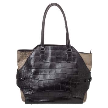 Pre Owned Alviero Martini Coated Canvas And Embossed Croc Leather Tote