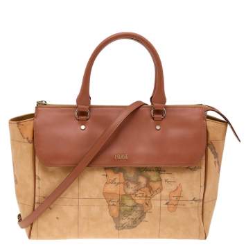 Pre Owned Alviero Martini 1A Classe Tan PVC and Leather Satchel