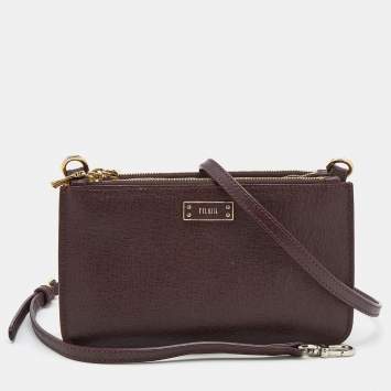Pre Owned Alivero Martini 1A Classe Burgundy/Beige Leather and Coated Canvas Zip Crossbody Bag
