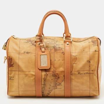 Pre Owned Alviero Martini 1A Classe Tan Coated Canvas and Leather Bauletto Boston Bag