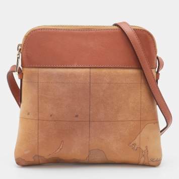 Pre Owned Alviero Martini 1A Classe Coated Canvas and Leather Zip Crossbody Bag