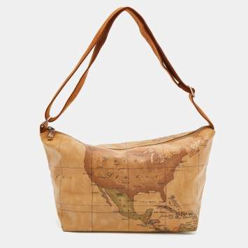 Pre Owned Alviero Martini 1A Classe Tan Geo Printed Coated Canvas Zip Shoulder Bag