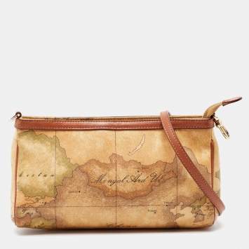Pre Owned Alviero Martini 1A Classe  Tan Geo Classic Print Coated Canvas and Leather Zip Crossbody Bag
