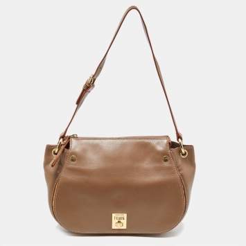 Pre Owned Alviero Martini 1A Classe Beige/Tan Geo Print Coated Canvas and Leather Zip Hobo
