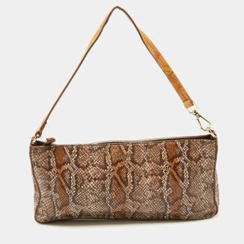 Pre Owned Alviero Martini 1A Classe Brown Python Embossed and Leather Zip Baguette Bag