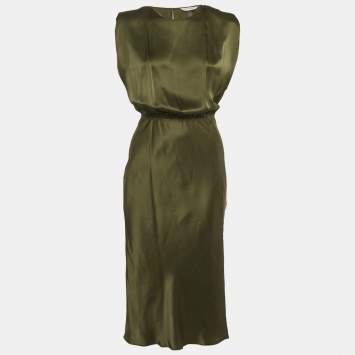 Pre Owned Amanda Uprichard Green Satin Silk Sleeveless Long Dress S
