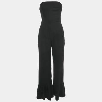 Pre Owned Amanda Uprichard Black Crepe Strapless Flounced Hem Jumpsuit S