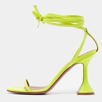 Pre Owned Amina Muaddi Green Leather Vita Ankle Strap Sandals Size 36
