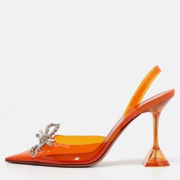 Pre Owned Amina Muaddi Orange PVC Rosie Slingback Pumps Size 40