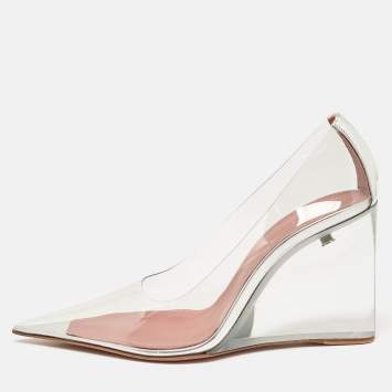 Pre Owned Amina Muaddi Transparent PVC Ane Wedge Pumps Size 36