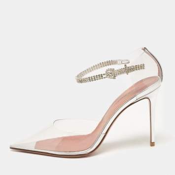 Pre Owned Amina Muaddi Transparent PVC and Leather Ursina Pumps Size 37
