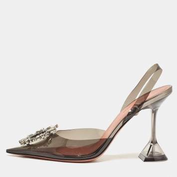Pre Owned Amina Muaddi Black PVC Begum Slingback Pumps Size 38