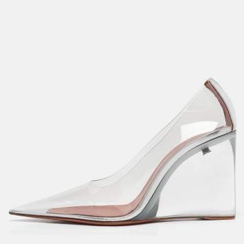 Pre Owned Amina Muaddi Transparent PVC Ane Wedge Pumps Size 37