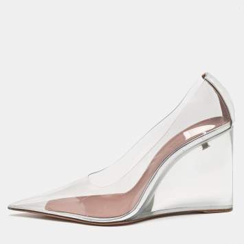 Pre Owned Amina Muaddi Transparent PVC Ane Wedge Pumps Size 40