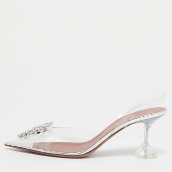 Pre Owned Amina Muaddi Transparent PVC Begum Slingback Pumps Size 39