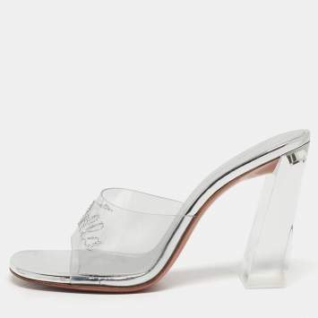 مملوكة مسبقًا Amina Muaddi Bella Size 37.5 Transparent/Silver PVC Slide Sandals