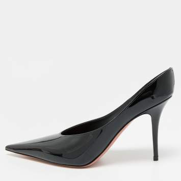 مملوكة مسبقًا Amina Muaddi Anok Size 38.5 Black Patent Leather Mules