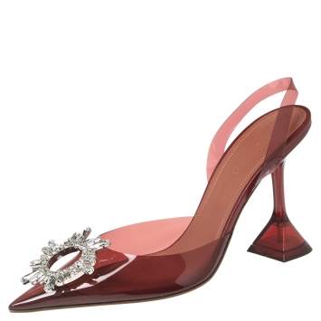 Pre Owned Amina Muaddi Burgundy PVC Begum Slingback Pumps Size 37