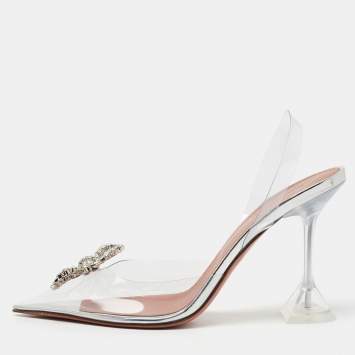 Pre Owned Amina Muaddi Transparent PVC Rosie Slingback Pumps Size 40