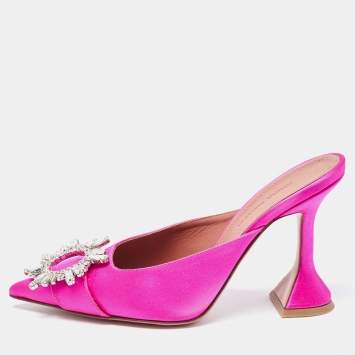 Pre Owned Amina Muaddi Pink Satin Begum Mules Size 36 