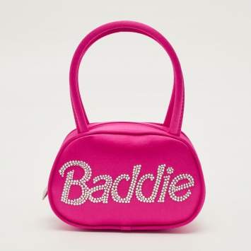 Pre Owned Amina Muaddi Baddie Super Amini Fuchsia Satin Bag