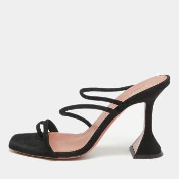 Pre Owned Amina Muaddi Black Suede Ankle Strap Sandals Size 36 